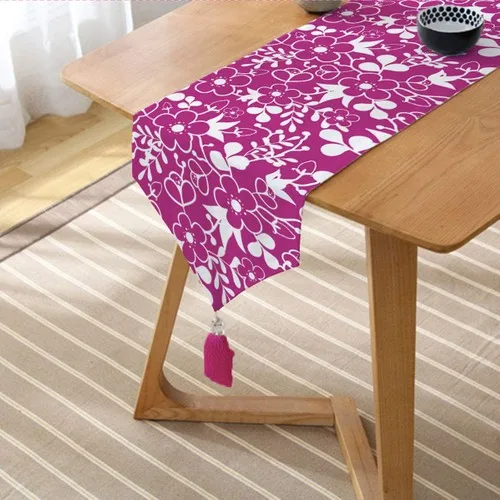 Real Homes Colorful Floor Flower On Patterned Digital Printed Custom Design Tassels Chenille Triangle Runner