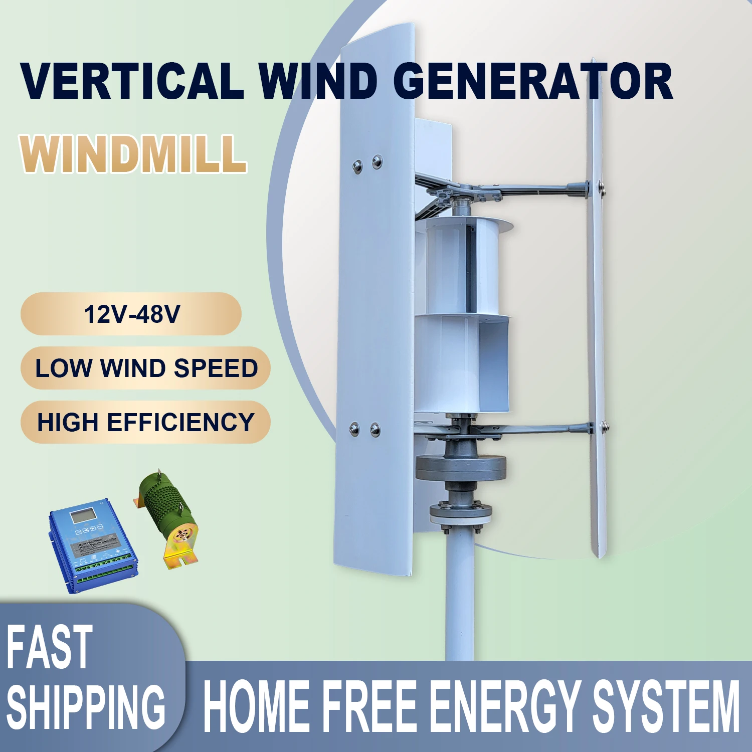 5000W 6000W 12-48V Vertical Wind Turbine Generator Windmill Low Start Wind Speed Low Noise With Free MPPT Charger Home Appliance