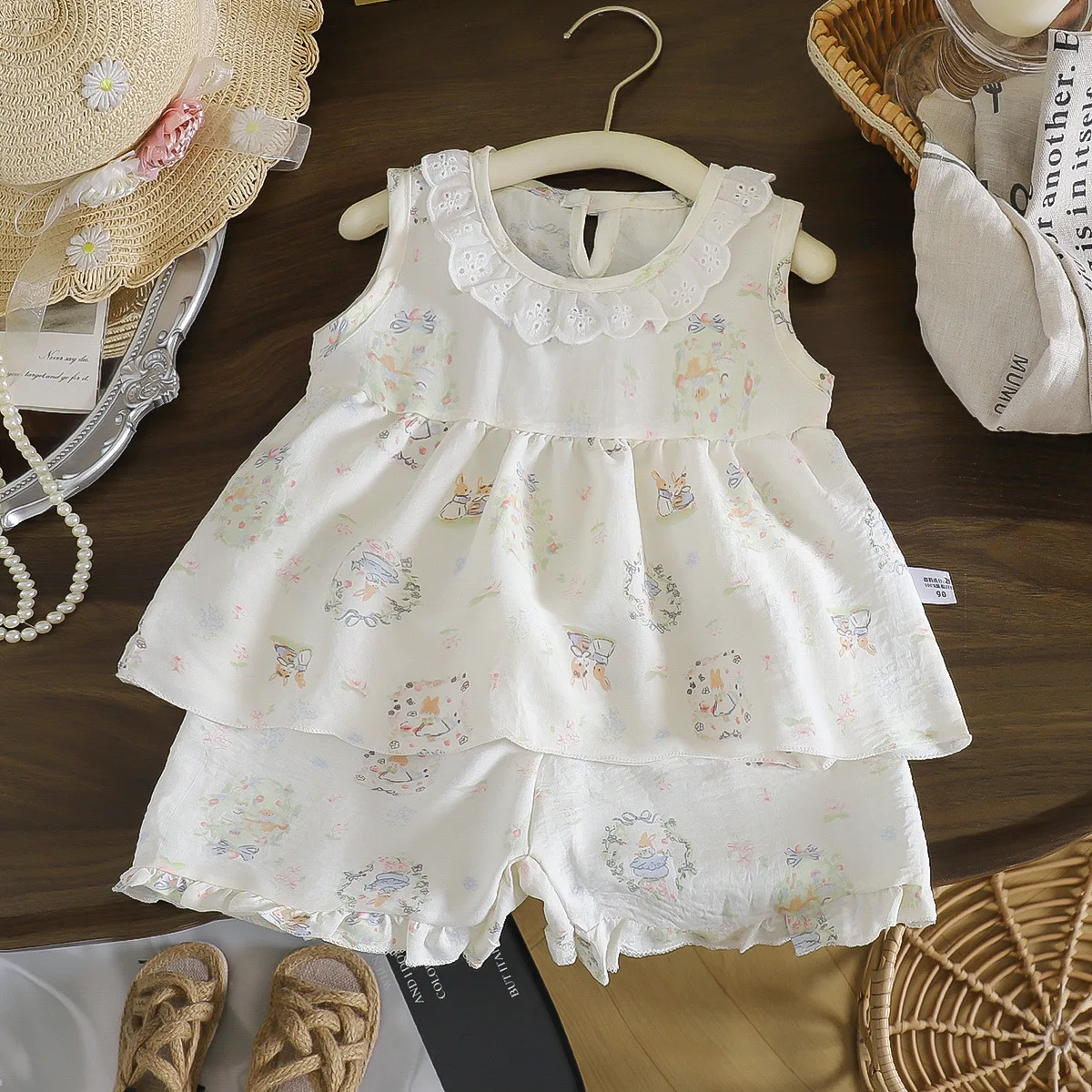 Children Clothes Full Print 2pcs Sets Summer 1-10Y Kids Girl Sleeveless Soft Breathable Fabric Cute Pattern Outfit Homewear
