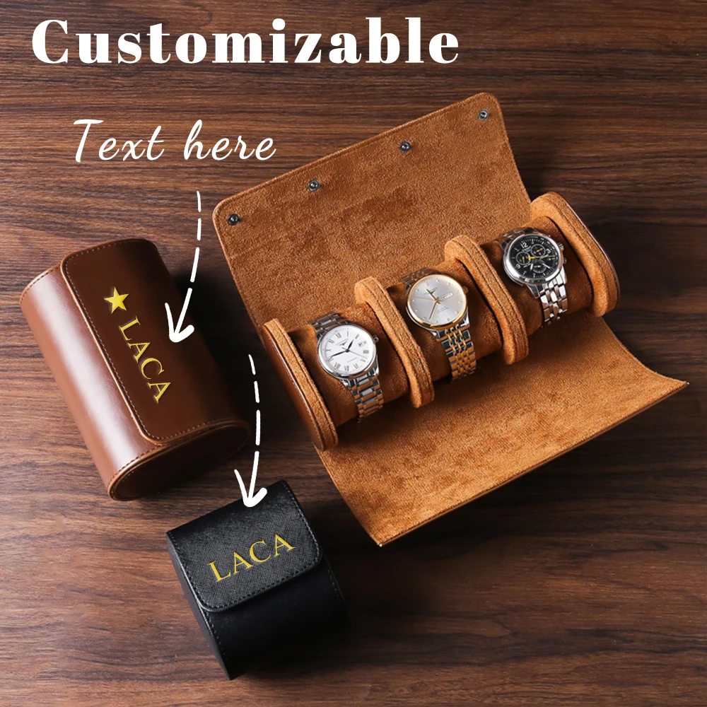 Customized name pu leather three-piece watch storage box, travel convenience watch box, niche watch packaging box