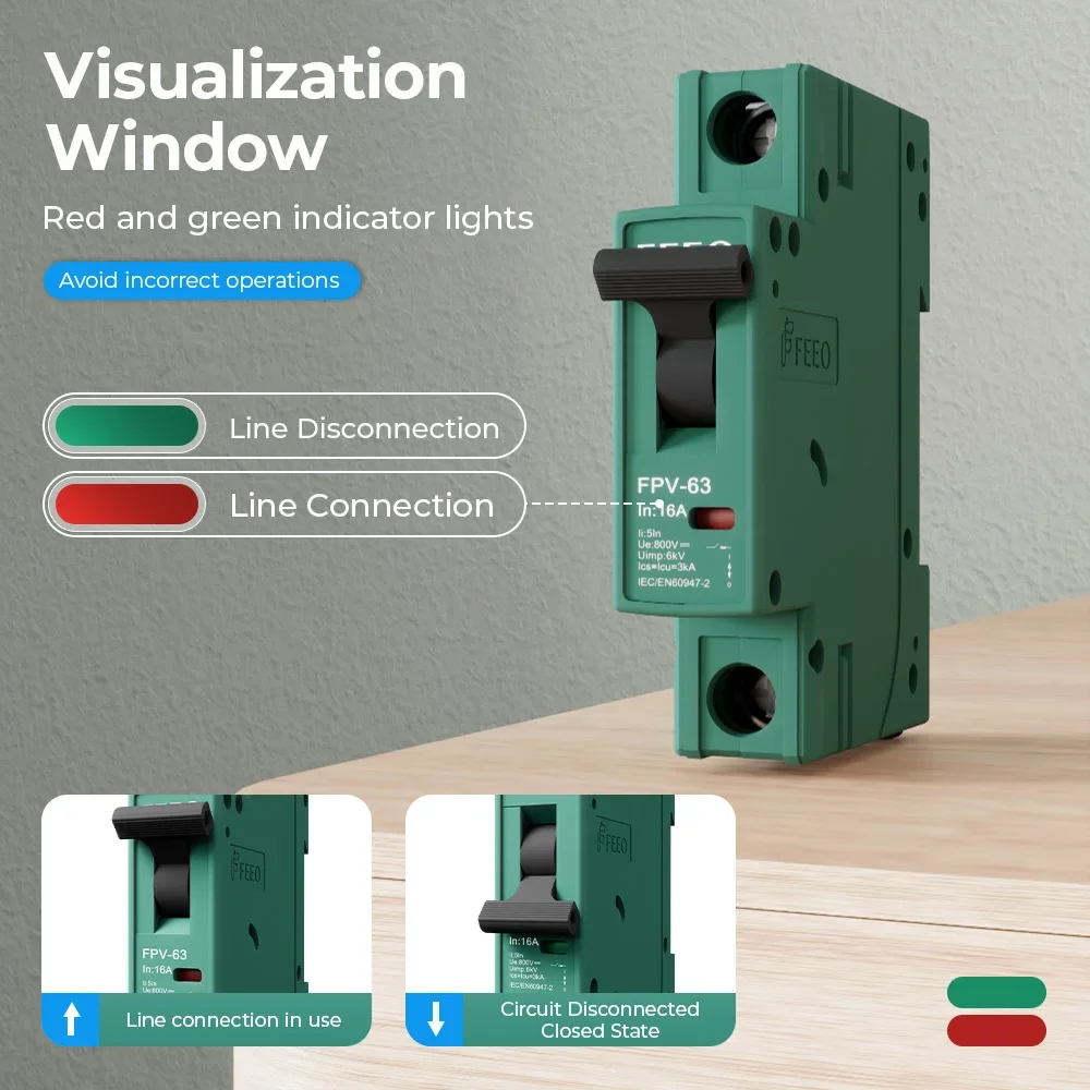 FFEO Din rail Solar DC MCB FPV-63 1P Photovoltaic 250V 6A- 63A Mini DC Circuit Breaker With TUV &CE Certification for PV Systems