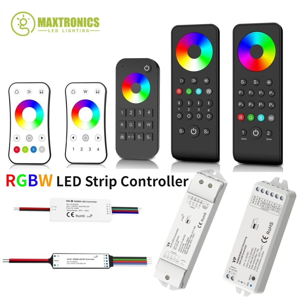 

DC12V 24/36V 2,4 ГГц RF беспроводной светодиодный диммер RGBW 4-канальный макс. 720 Вт для 3528 2835 5050 RGB RGBCW RGBWW светодиодная лента