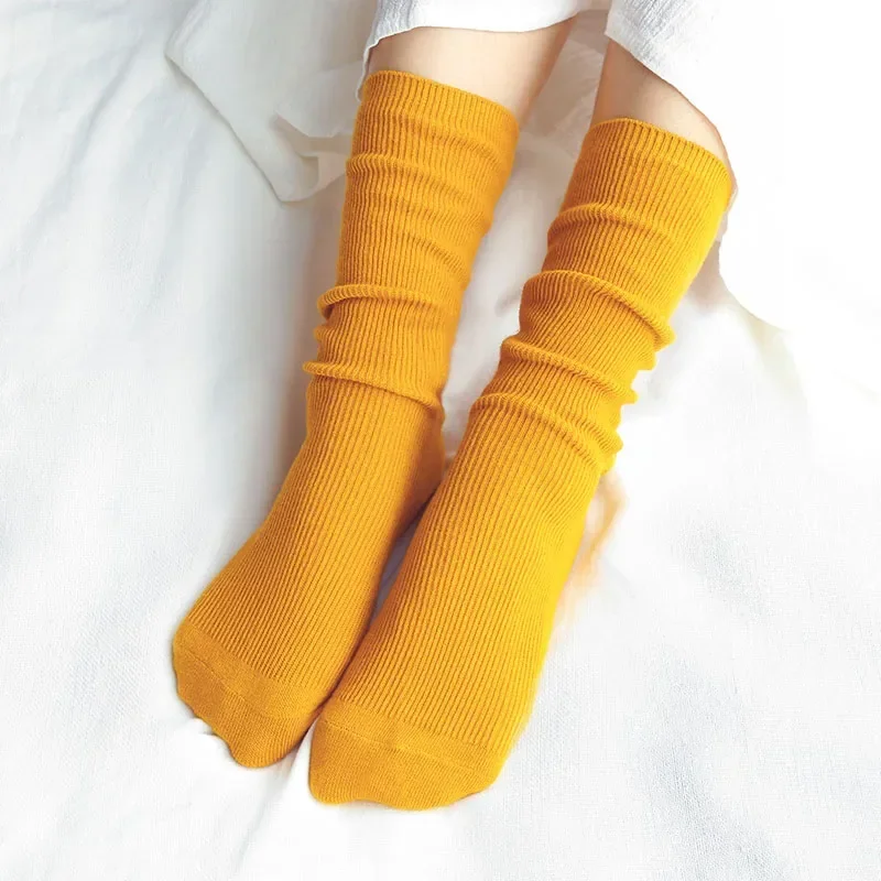 

3 Pairs/lot Fashion Loose Women Socks Pack Solid Colors Retro Forest Short Boots Long Sox Double Needles Knitting Cotton Meias