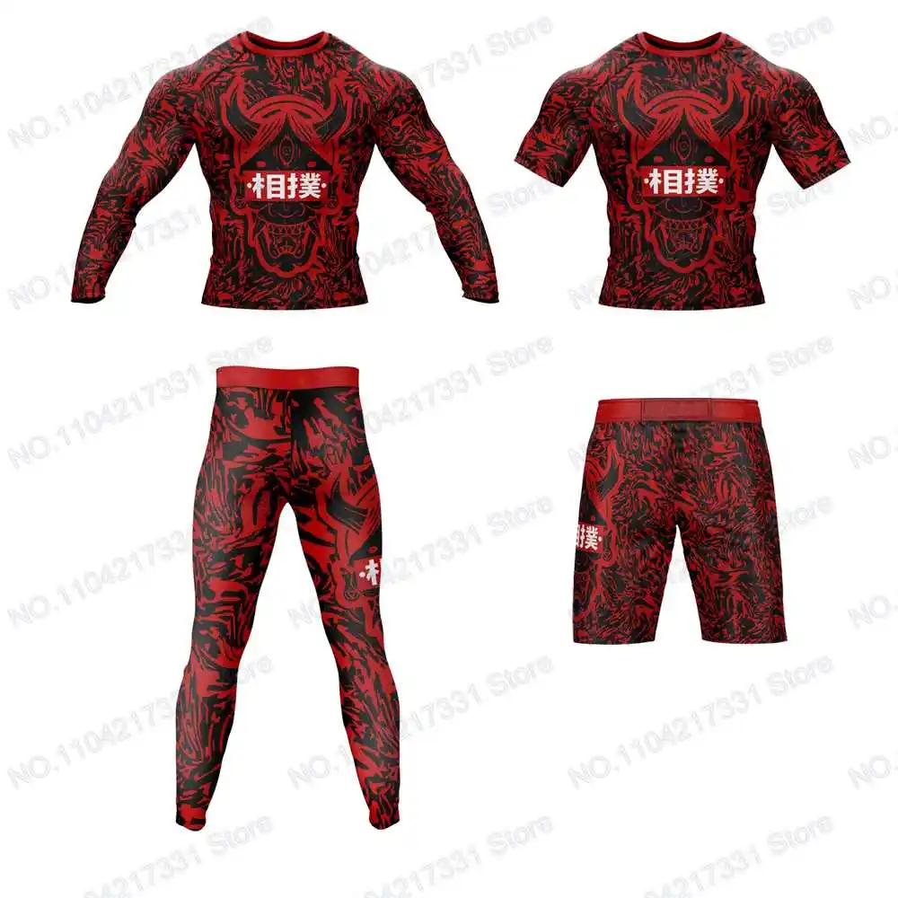 T-Shirt Shirt Hannya Mask Surfing Jersey Beach Swimwear Diving Gym Long Sleeves Trousers MMA BJJ Men Jiu Jitsu Fitness Sets