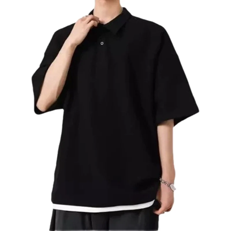American Style Splice Loose Short Sleeve Polo Shirt Men's Trendy Brand T-shirt Spring Summer Heavy Half Sleeve Casual Fashion