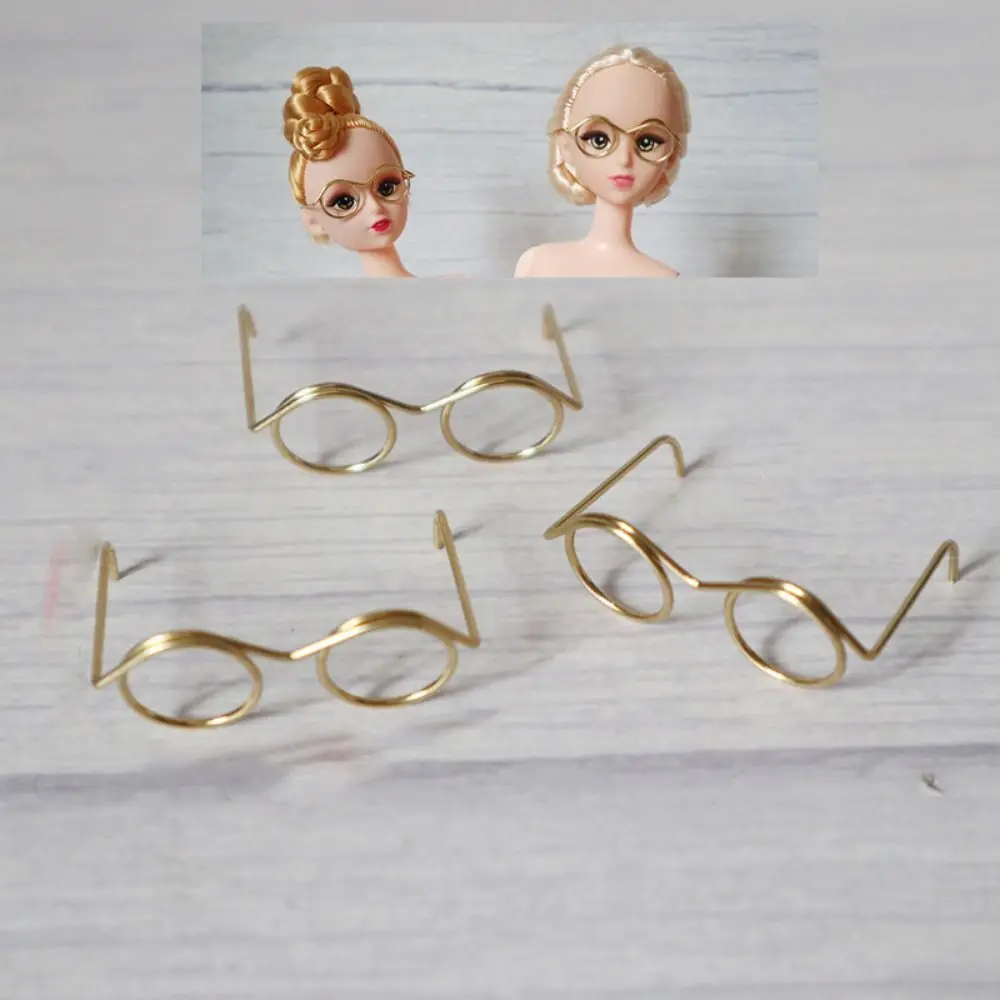 Miniature Metal Round Doll Óculos, Frame preto, Doll Eyewear, Mini Brinquedos Decoração, 5Pcs