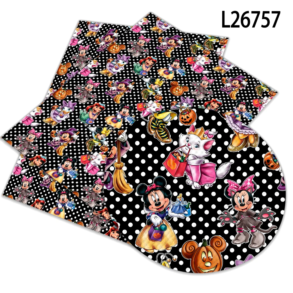 Disney Mickey Halloween Cartoon Print Kunstleer Diy Oorbel Haar Strik Tas Handwerk Faux Leer 22X30Cm