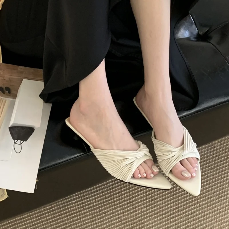 Bailamos Women Outdoor Slippers High Heel Shoes 2025 Summer Footwear  Fashion Design Pointed Toe Ladies Slides Pumps Female Mule
