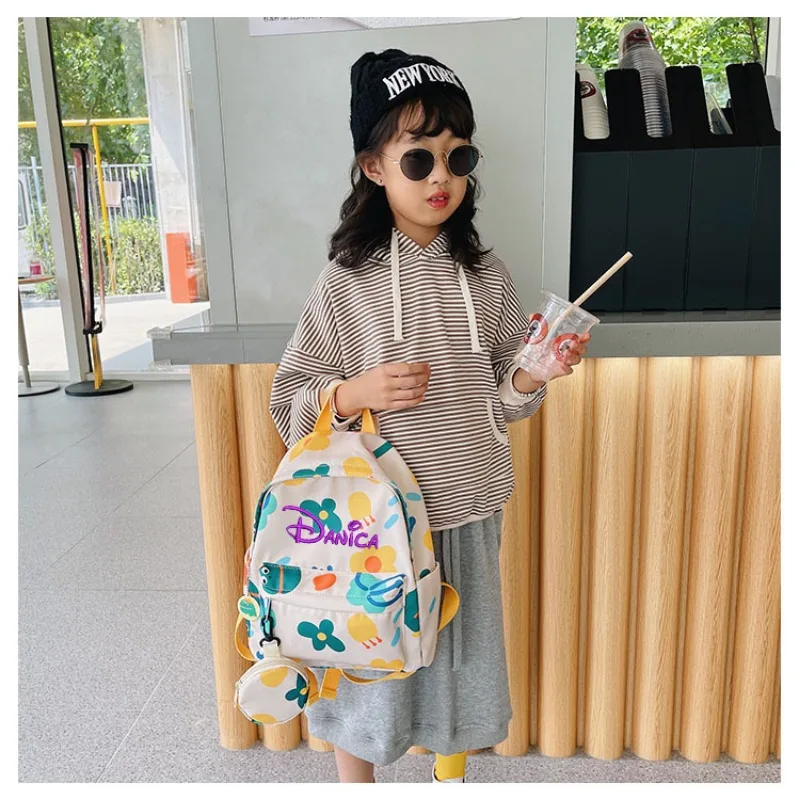 Personalized Embroidery Children's School Bag Custom Name Fashion Flower Backpack Kids Cartoon Graphic Backpack With Coin Case