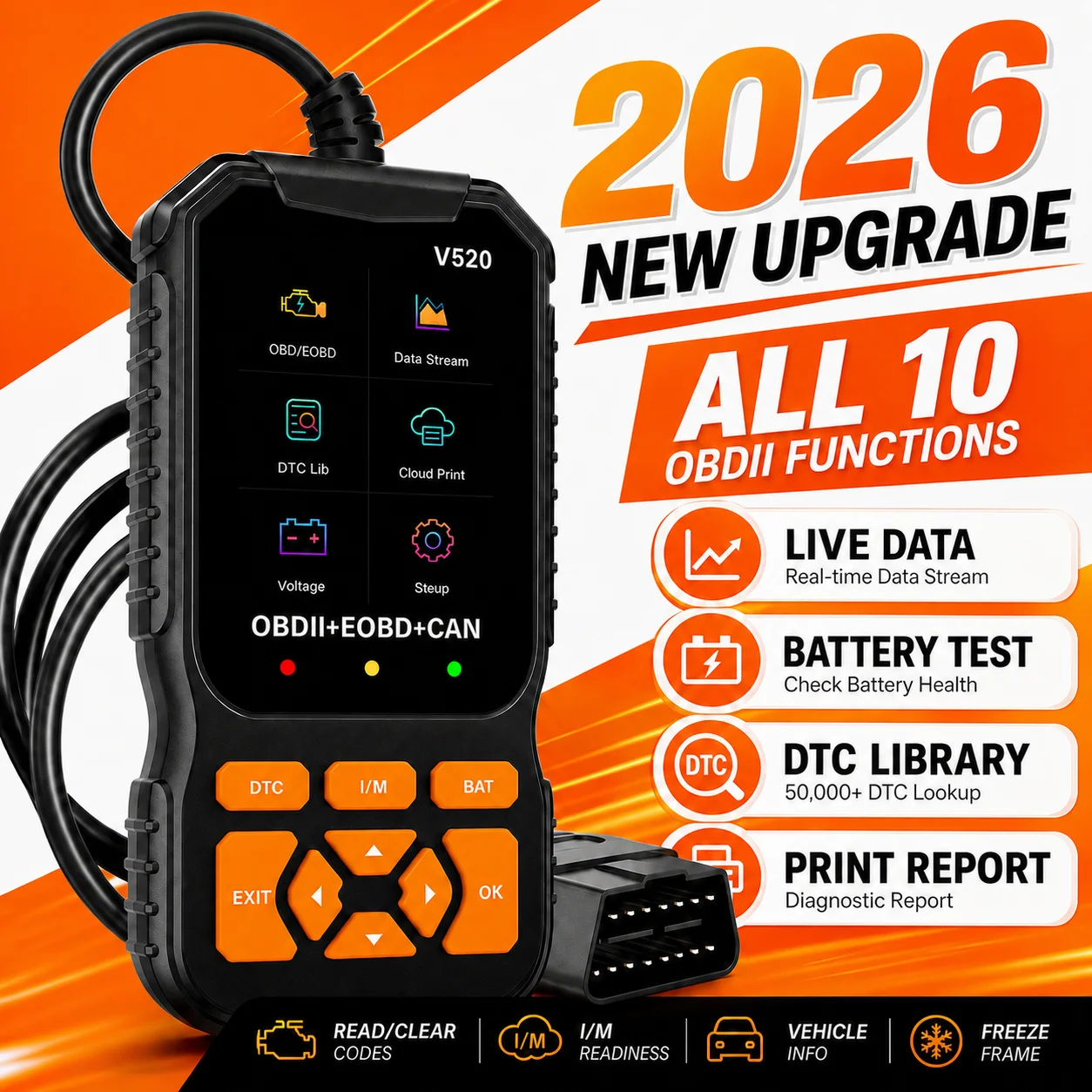 V520 OBD2 Scanner 2026 New Professional Car Diagnostic Code Reader 8 Languages Engine Fault Code Scan Tool DTC Clear Live Data M