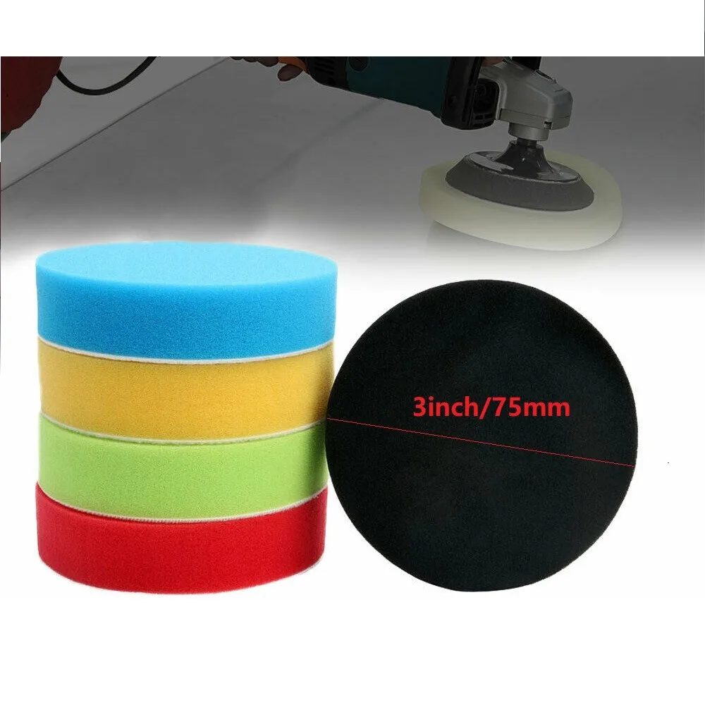 5pcs 3inch Flat Sponge Buffing Pads Kit Black Orange Blue Green Yellow For Car Polisher Waxing Polishing And Scratch Removal Too