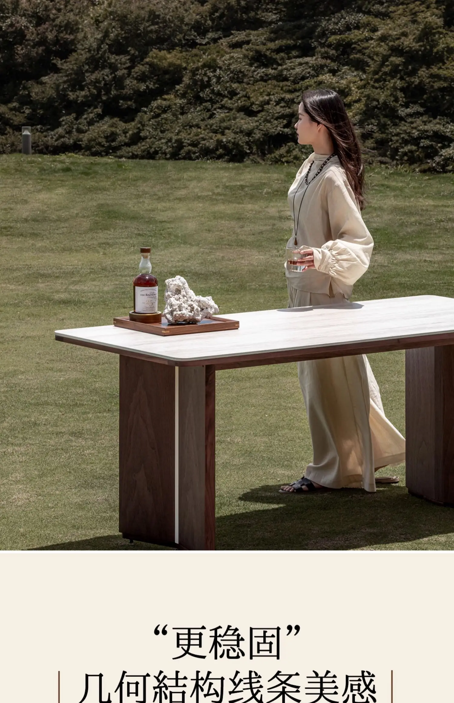 

Furniture travertine rock slab dining table solid wood small apartment retro thickened North American black walnut