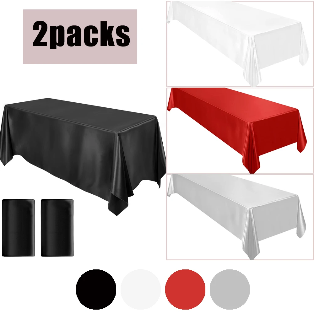 2 Packs Satin Tablecloth Rectangular Table Overlay Cover Bright Silk Tablecloth Smooth Fabric Table Decor for Wedding Banquet Ta