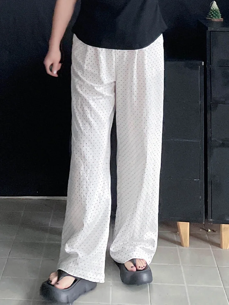 

plus Size Wide Leg Pants Flowing Long Loose Slimming Polka Dot Straight Cut for plus Size High Height Pear aped Body