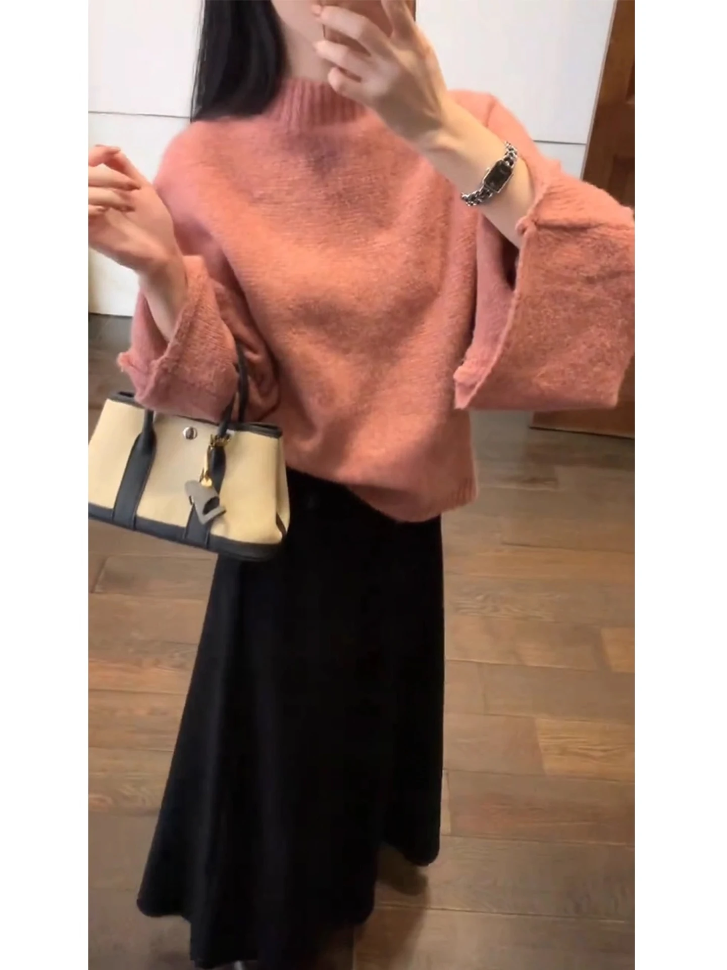 

Pink High Collar Soft Batwing Sve Sweater Women's Autumn Winter Warm Loose Overhead Knitted Faion Aosphere Top