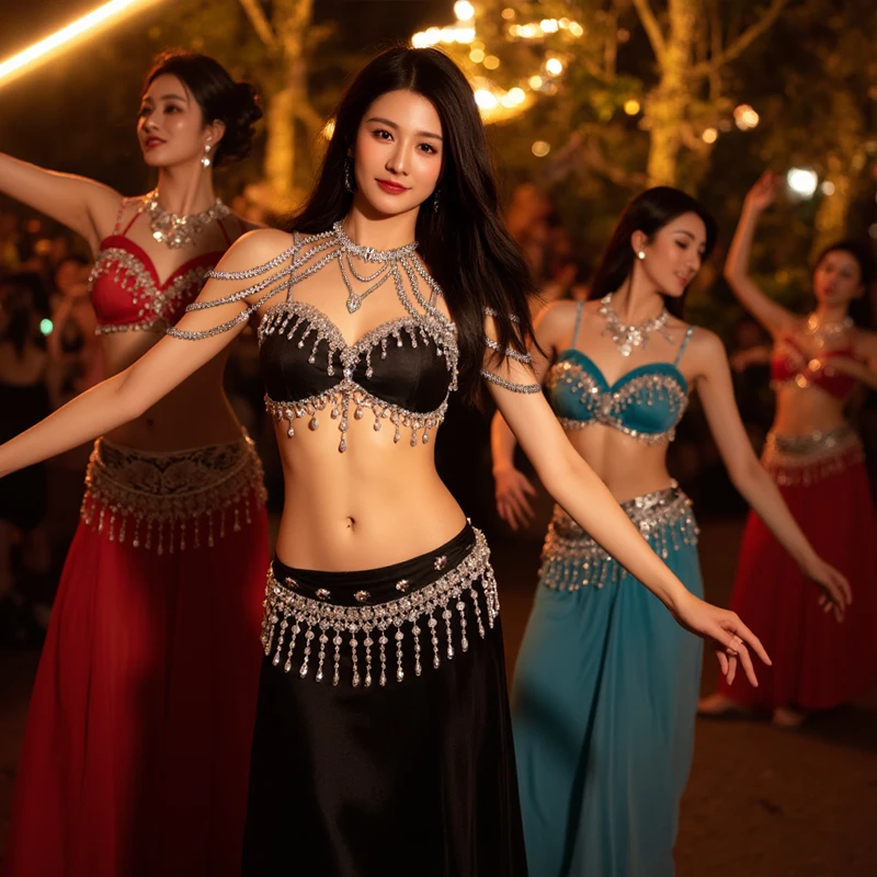 Elegant Belly Dance Rhinestone Crystal Body Chain Bralette Necklace for Women Hollow Design Jewellery
