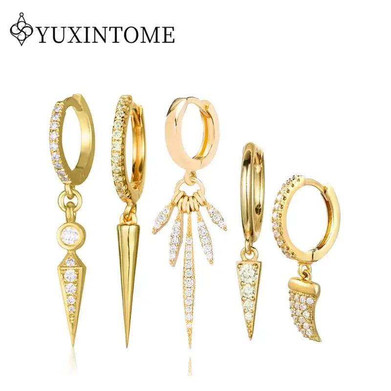 White Zircon 925 Silver Needle Diamond Pointed Micro-set Pendant Hoop Earring For Women Rivet Punk Trendy Perforated Jewelry
