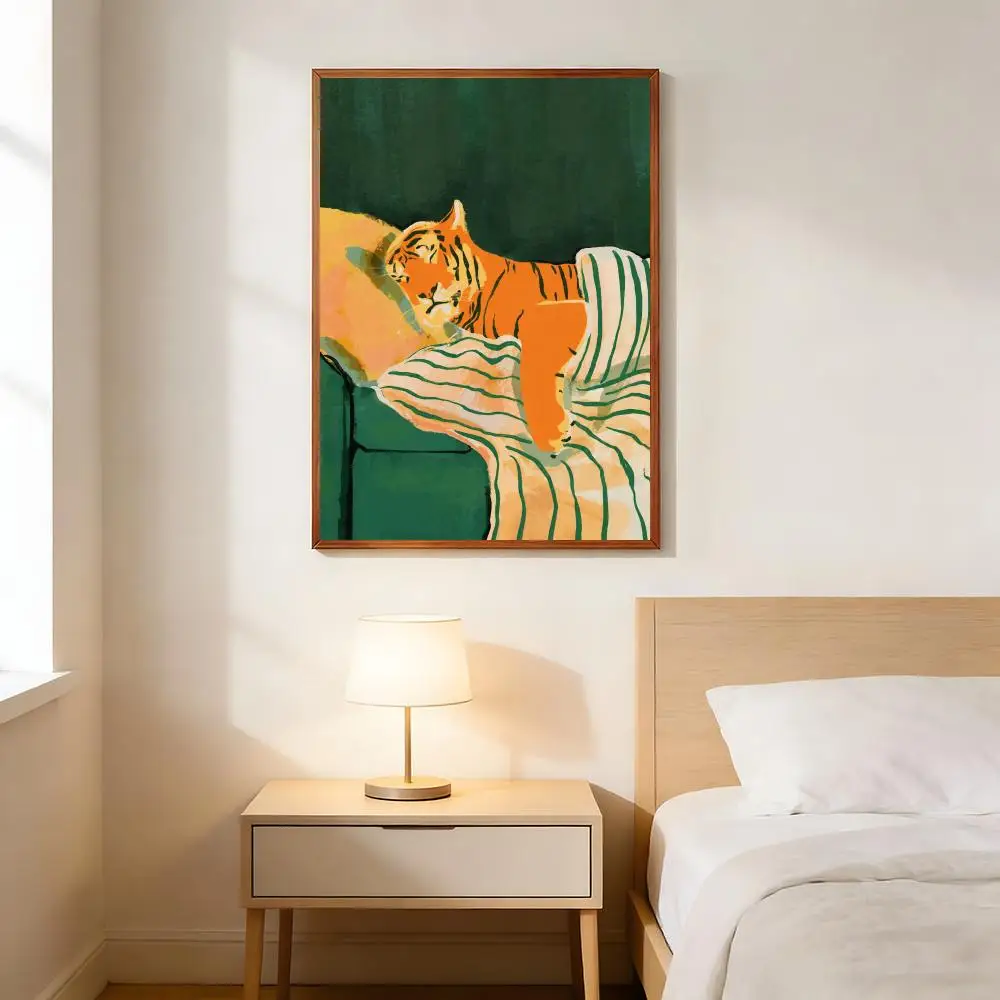 Emerald Green Tiger Wall Art Modern Animal Print Dark Green Aesthetic Poster Home Decor Poster