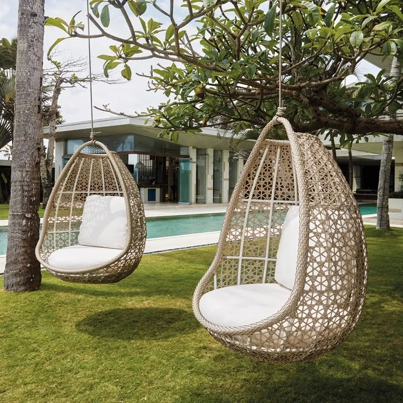 سلة معلقة من الأرض إلى السقف، عش الطيور، شرفة داخلية كسول، كرسي منزلي من الخيزران في الهواء الطلق