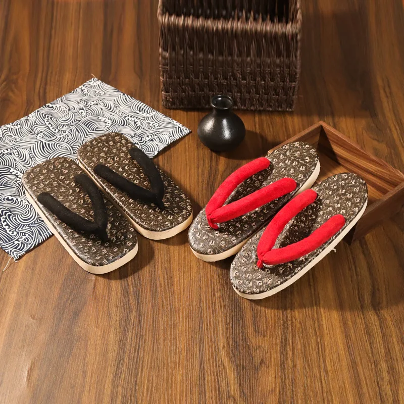 

Kimono Retro Style Soft Soled Herringbone Slippers Wooden Men & Women Unisex Clogs Geta Casual Anti Slip Home Slippers D0119