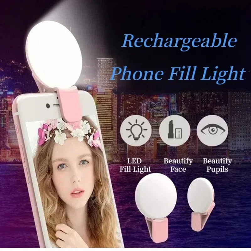 Mobile Phone LED Selfie Ring Light Portable Mini Durable Practical Three Stop Dimming Circle Photography Clip Fill Light