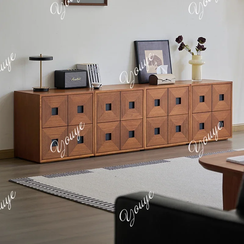 J Solid Wood TV Cabinet Time Color Matching Free Combination Bucket Cabinet Retro Medieval Module Side Cabinet Floor Storage