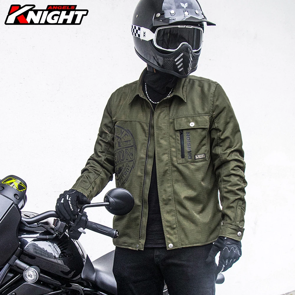 

DUHAN Vintage Motorcycle Jacket Summer Breathable Moto Cycling Shirt Shockproof Wear-resistant Motorcycle Jacket Protective Gear