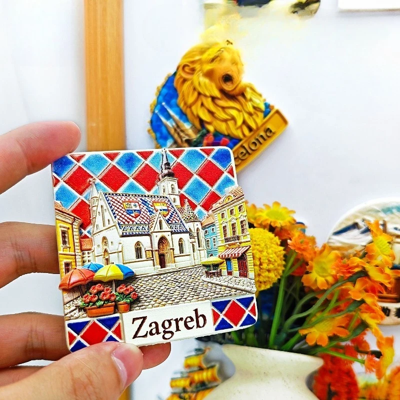 Zagreb Checkerboard Fridge Magnet - Picturesque 3D Old Town Souvenir Unique Croatian Capital Gift for Travel & European Decor view 3