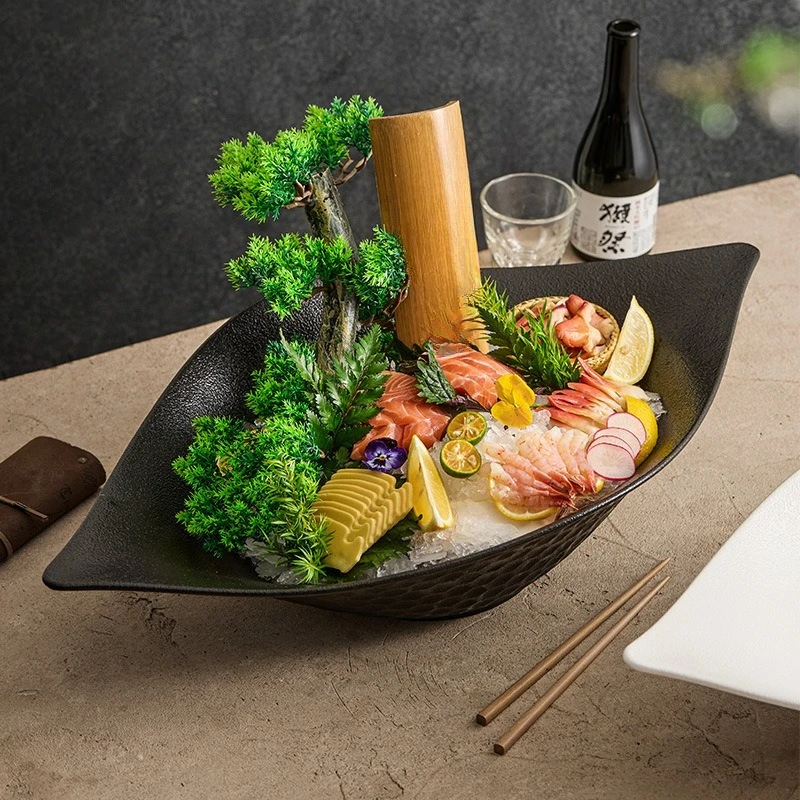 Ceramic salmon sashimi plate, seafood plate