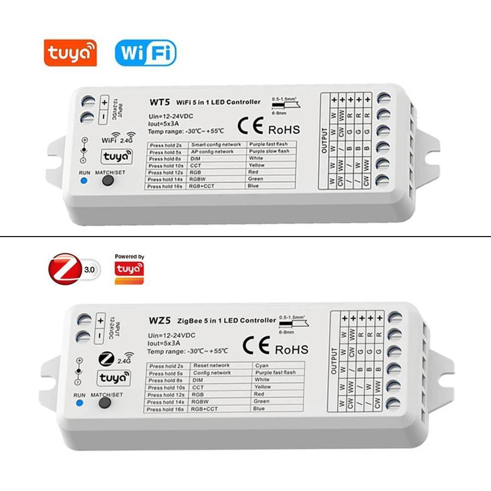 / WT5/WZ5 TUYA (Zigbee/Wifi)Smart Led Controller DIM RGB RGBW RGBCCT Strip 2.4G RF Remote Google Echo Plus Voice Control