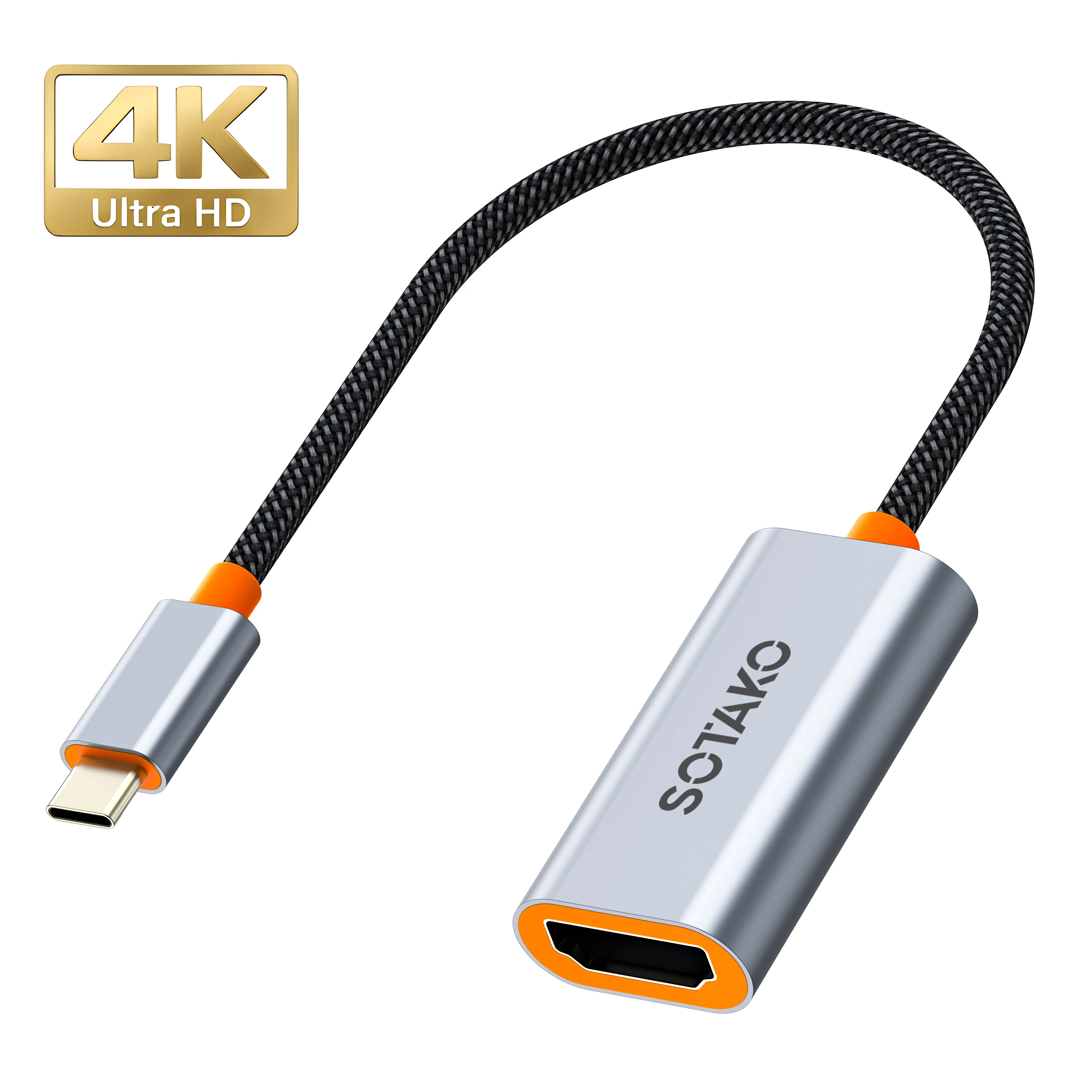 SOTAKO USB-C to HDMI Adapter 4K HDTV Type-C to HDMI Converter Cable Aluminum Alloy for Mobile Phone Laptop Monitor TV Projector
