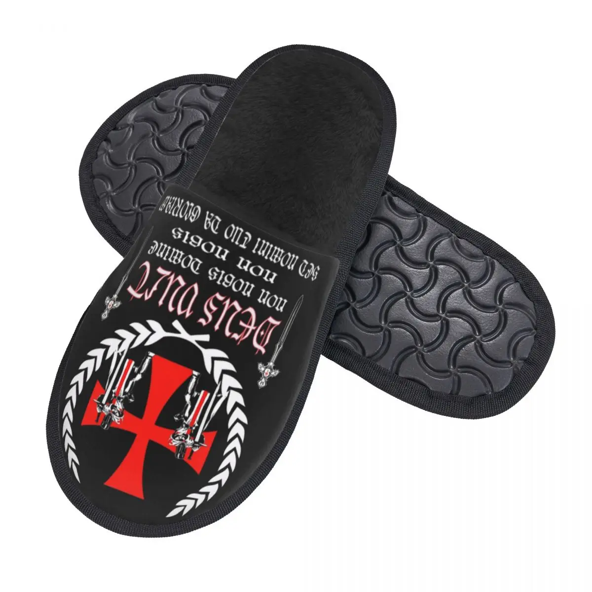 Custom Knights Templar Medieval Warrior Soft Memory Foam House Slippers Women Catholic Cross Comfy Warm Anti-skid Sole Slipper