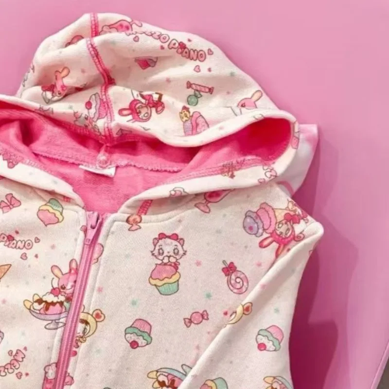 Bluzy z kapturem w stylu Harajuku, estetyka subkultury, japońskie kawaii, bluza z nadrukiem kreskówkowym, urocza codzienna kurtka, damska bluza rozpinana na zamek, słodka bluza