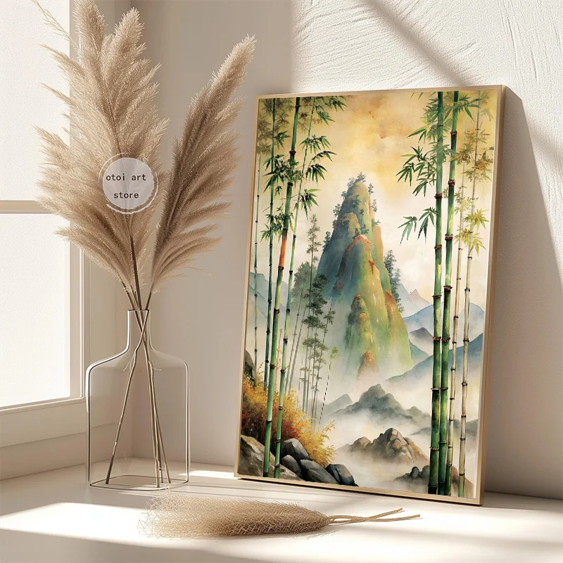 Vintage Classic Chinese Mountain River Sunset Landscape Art Poster Canvas Painting Wall Prints Picture Living Room Home Decor