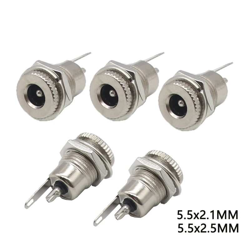 【10-2PCS】DC099 5.5 mm x 2.1mm DC Power Jack Socket Female Panel Mount Connector Metal DC-099 Open Hole 11MM 5.5*2.1 5.5*2.5