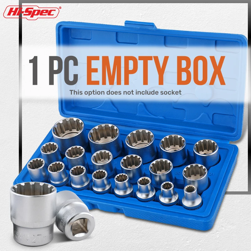 19PC Empty Box for 12 Point Torx Socket Wrench Set Various Specifications Socket Sleeve Empty Blue Storage Case Easy To Organize