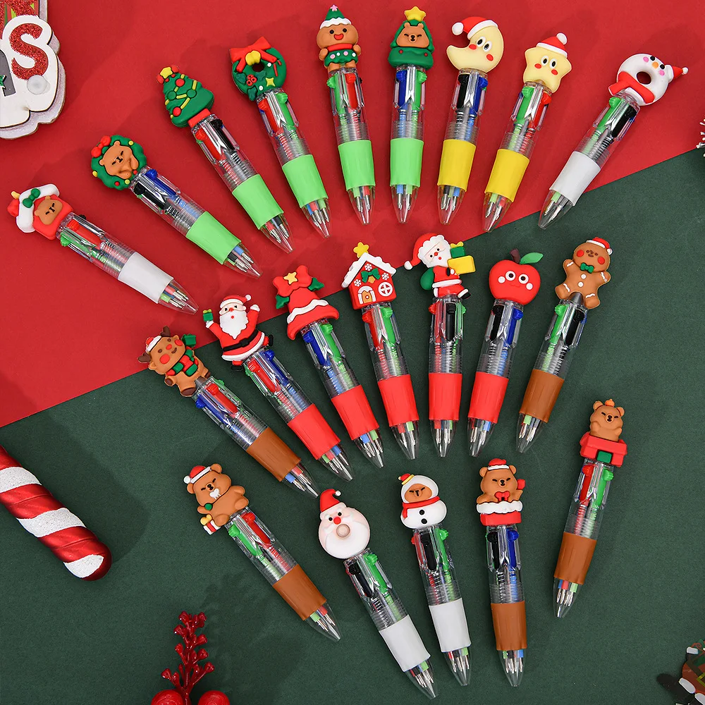 50Pcs/Lot Cute Cartoon Christmas Series Pens Kawaii Xmas Four Color Mini Ballpoint Pen Writing Gel Pen Kids School Stationery