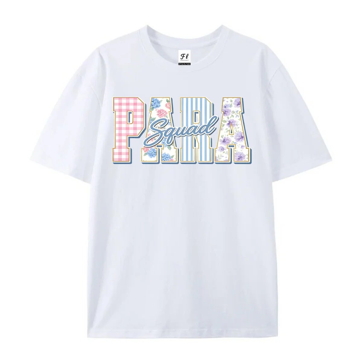 Para Squad Graphic Short Sleeve T‑Shirt Preppy Varsity Letter Floral Gingham Stripe Print Tee Educational Paraprofessional Team