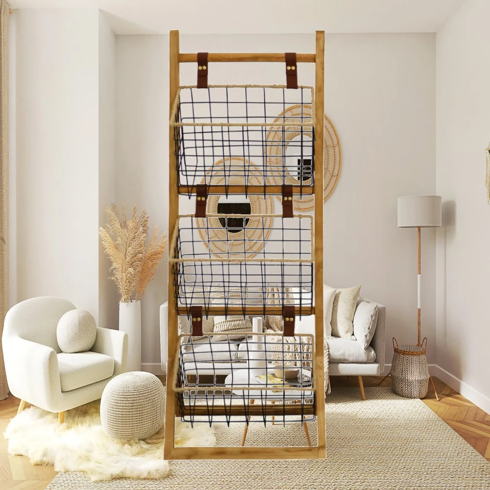 Shelf Organizer 3 Tier Standing Rack Storage Basket Unit for Playroom Nursery Books and Vegetables