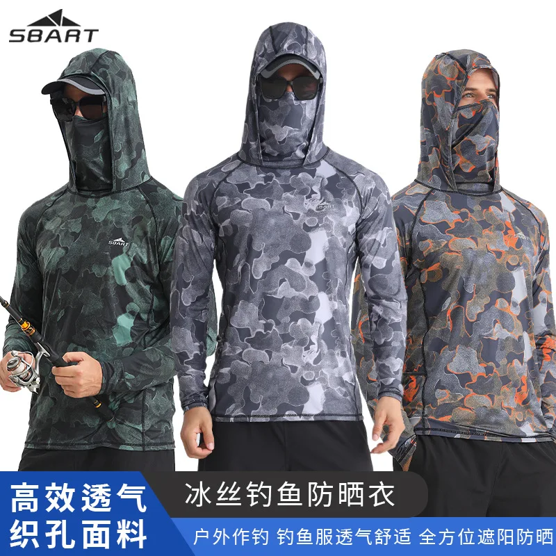 Fishing Clothing Camouflage Men's Long Sleeve Mask Hooded Fishing Shirts Upf 50+ Uv Protection Performance Fishing Apparel