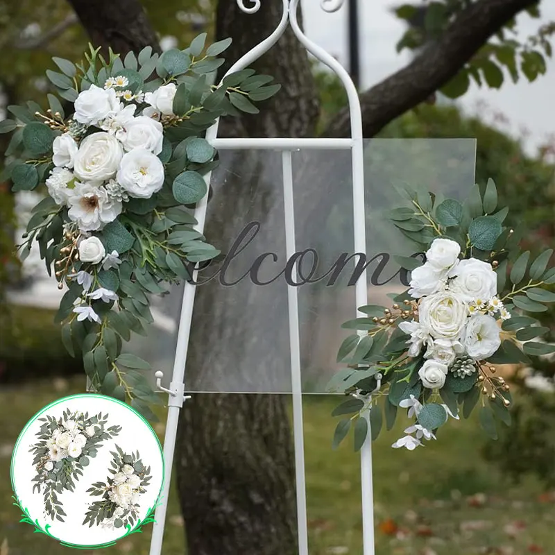 

Artifical Wedding Arch Flowers,Wedding Welcome Signs Floral Decorations,Eucalyptus Garland Set of 2,Reception Ceremony Backdrop