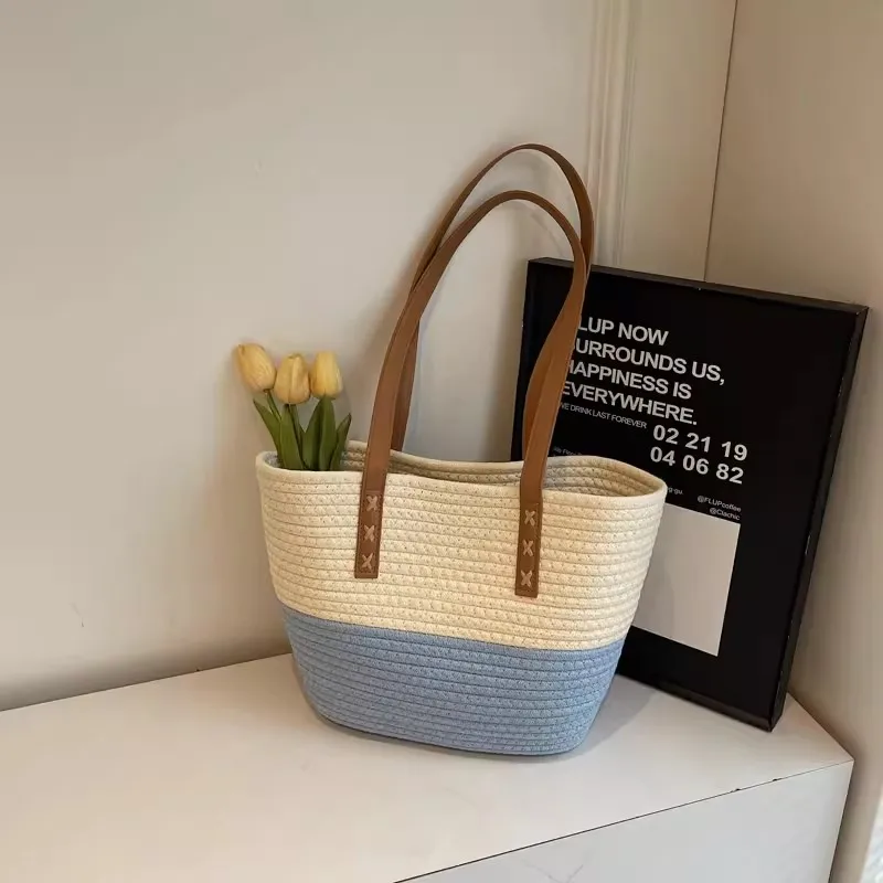 

Элитные женские сумки в зарубежном стиле, лето 2026, прямоугольная пляжная сумка через плечо, большая вместительная сумка с элементами пэчворка