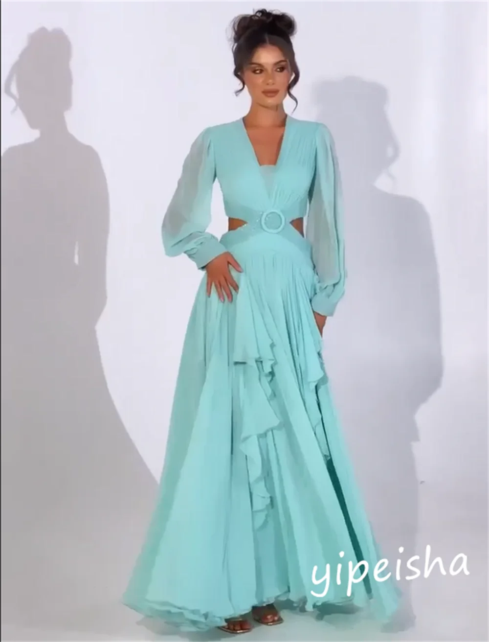 Ball Dress Saudi Arabia Prom Satin Draped Party A-line V-neck Bespoke Occasion Gown Long Dresses