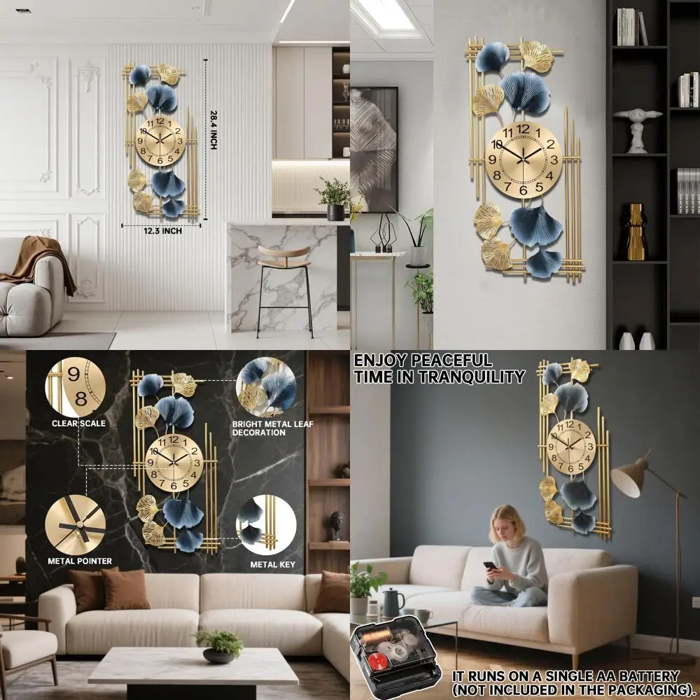 

Современные бесшумные настенные часы на батарейках, увеличенный размер, 31,2x72,2 см, дизайн «Лист гинкго» для домашнего декора