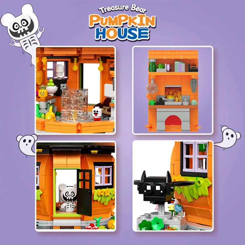 1300PCS Halloween Decor Pumpkin Cabin Building Blocks Toys  Bricks Halloween Party Decor Gifts for Kids Boys Girls 6+ Years Old