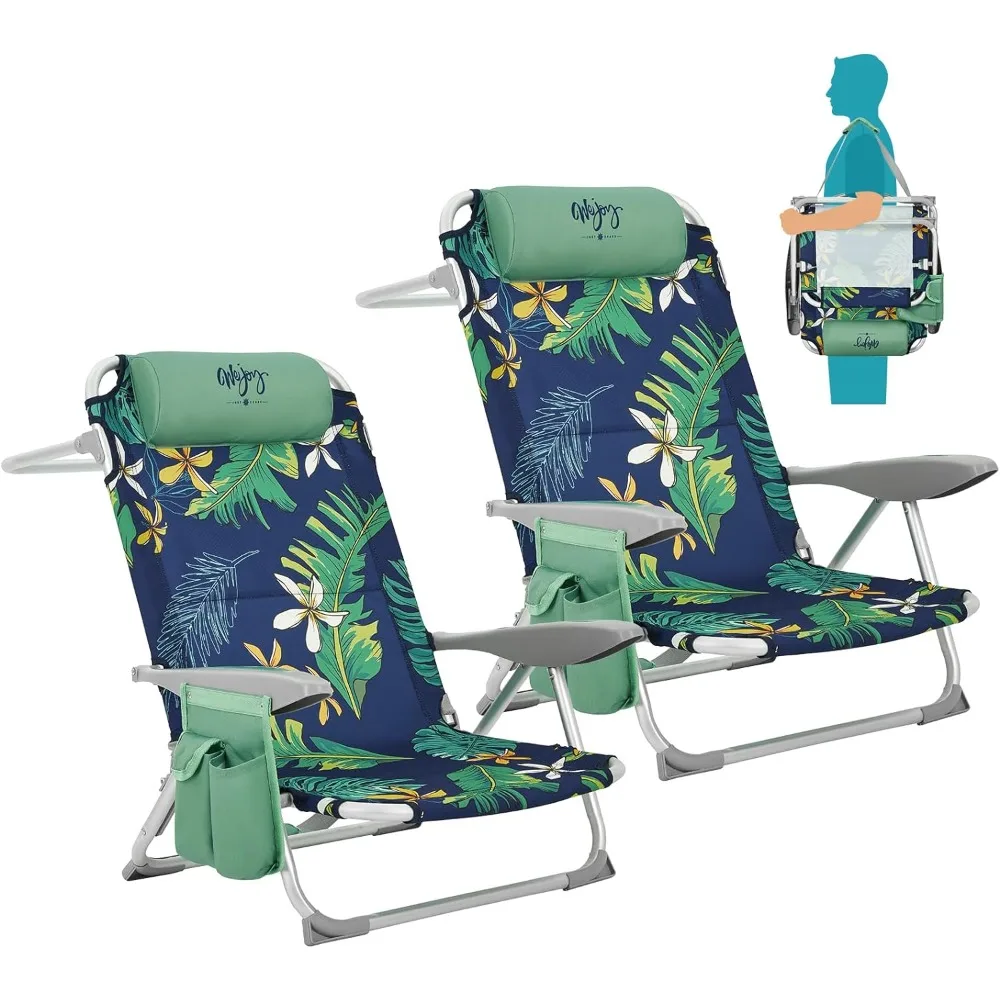 

Beach Chair for Adults, 4-Position Lightweight Beach Chair, Low Beach Chairs with Shoulder Strap, Cup Holder and Headrest