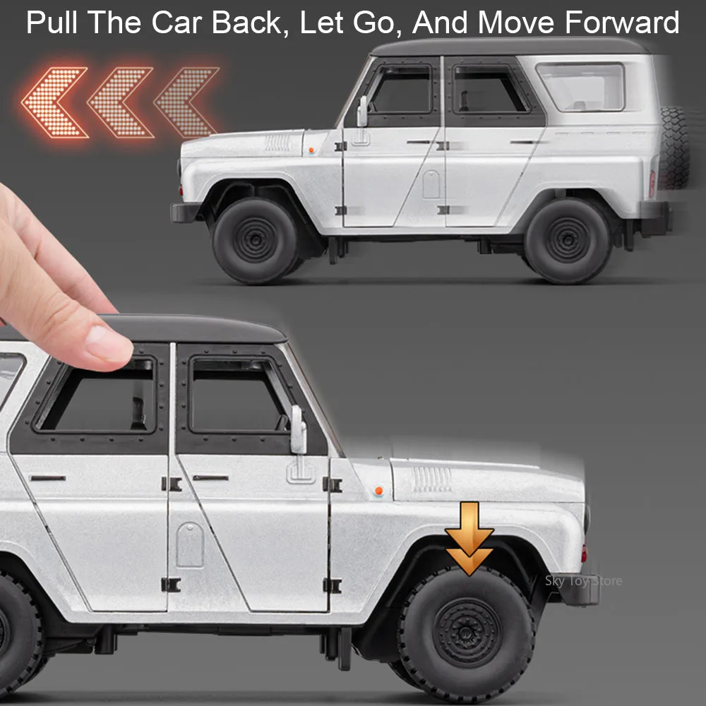 1:18 Russia UAZ Hunter LADA 2107 Cars Miniature Model Diecast Alloy Toys Sound Light Pull Back Doors Opened Vehice for Kids Gift