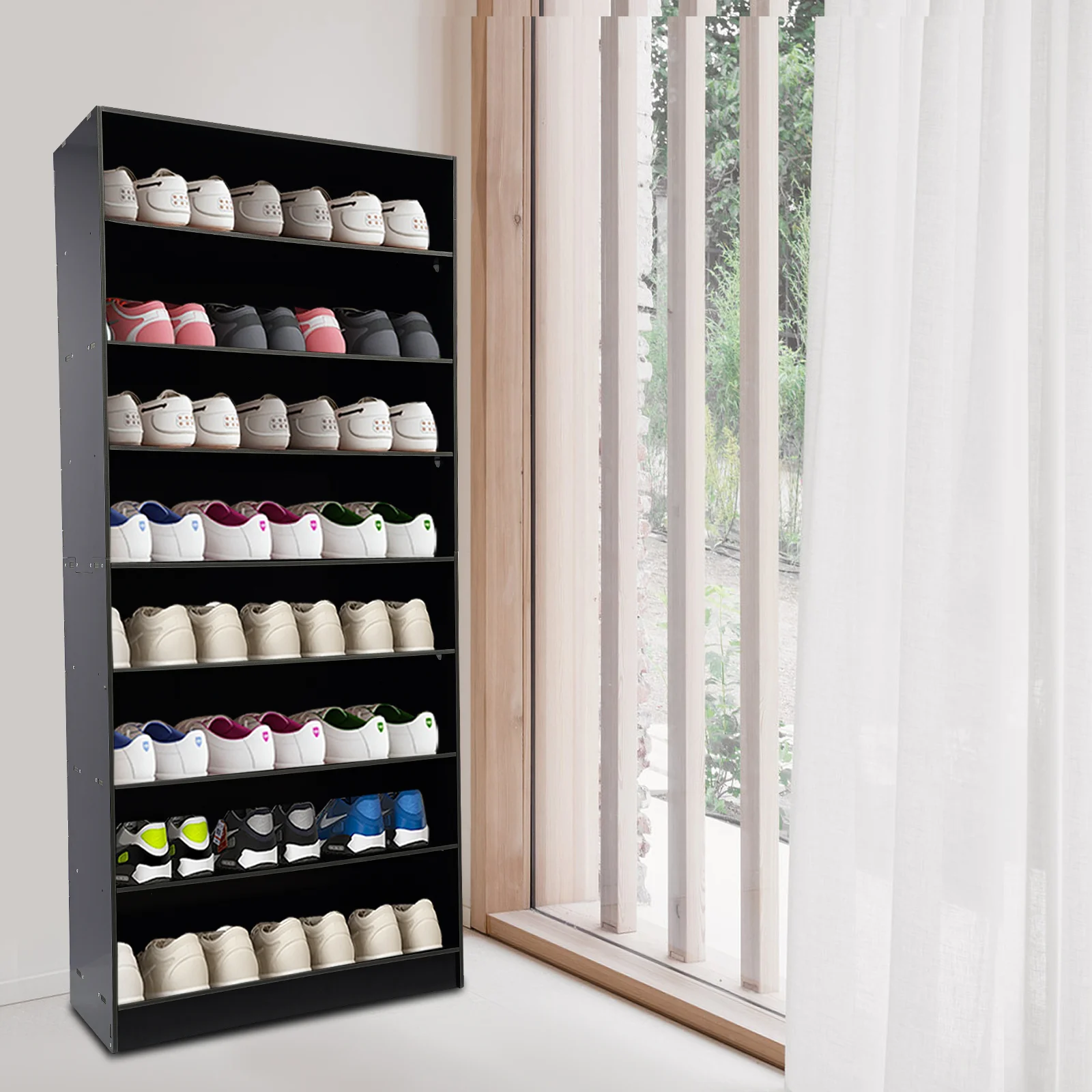 

Black PVC 80*30*178.7cm Open Shoe Cabinet Large Capacity 8-storey Locker Hall Shoe Rack