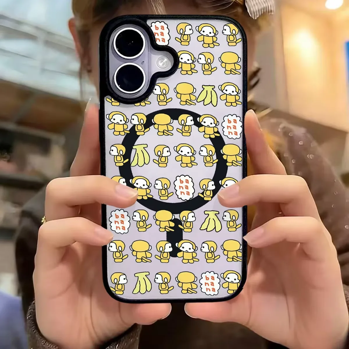 Coque de téléphone mignonne et originale motif singe banane pour iPhone magnétique 17 AIR 16 15 14 13 12 11 PRO MAX 7 8 PLUS, étui anti-poussière