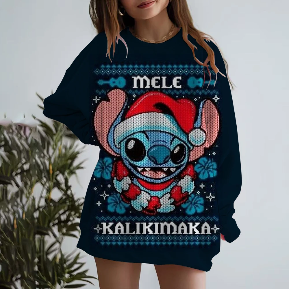 Women's Fashion Hoodie Disney Stitch print Fashion Autumn Daily Long Sleeve Christmas Loose Pullover Cartoon Boho Style Sweatsh